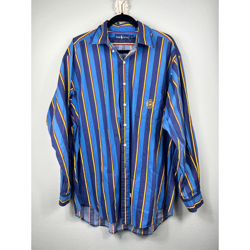 Vtg Ralph Lauren‎ Polo Crest Crown Multicolor Striped Men's Shirt L/S XL